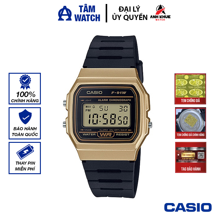 Đồng hồ nam dây nhựa casio standard chính hãng anh khuê f-91wm-9adf