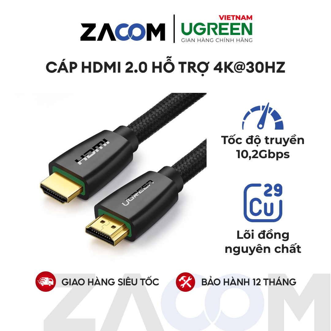Cáp hdmi 2.0 hỗ trợ 3d 4k dài 2m ugreen hd118 40410
