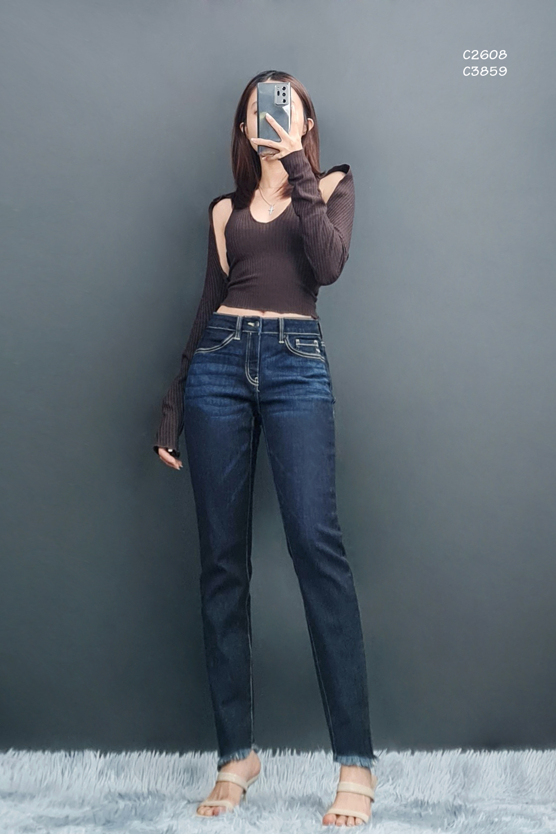 C2608 - Quần jean skinny Kancan lai tua rua xéo