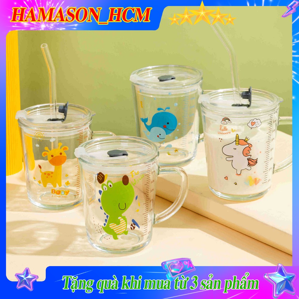 CÓ ỐNG HÚT - Cốc pha sữa Thủy Tinh chia vạch siêu tiện lợi - ly pha sữa chia ml - Shop giao hình ngẫu nhiên