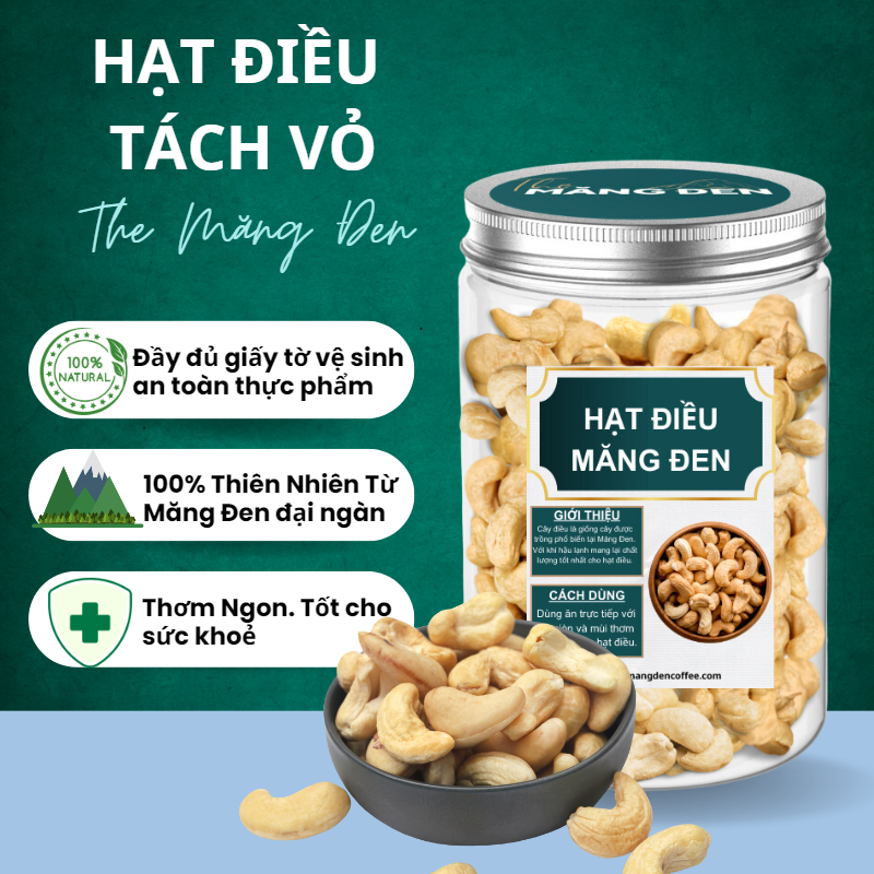 Hạt điều rang không muối tách vỏ the măng đen 250g đặc sản măng đen kon tum