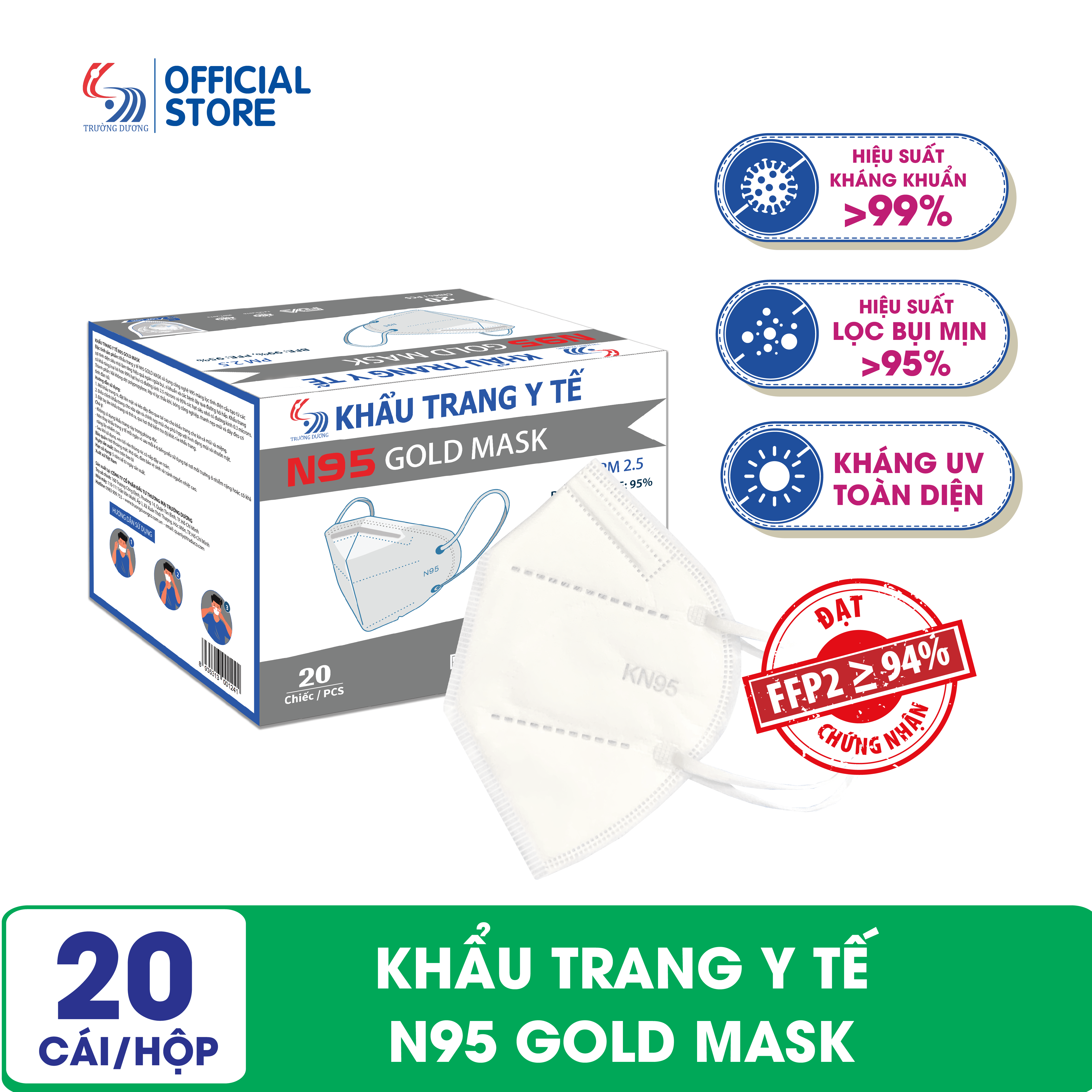 Khẩu trang y tế n95 gold mask - hộp 20 cái