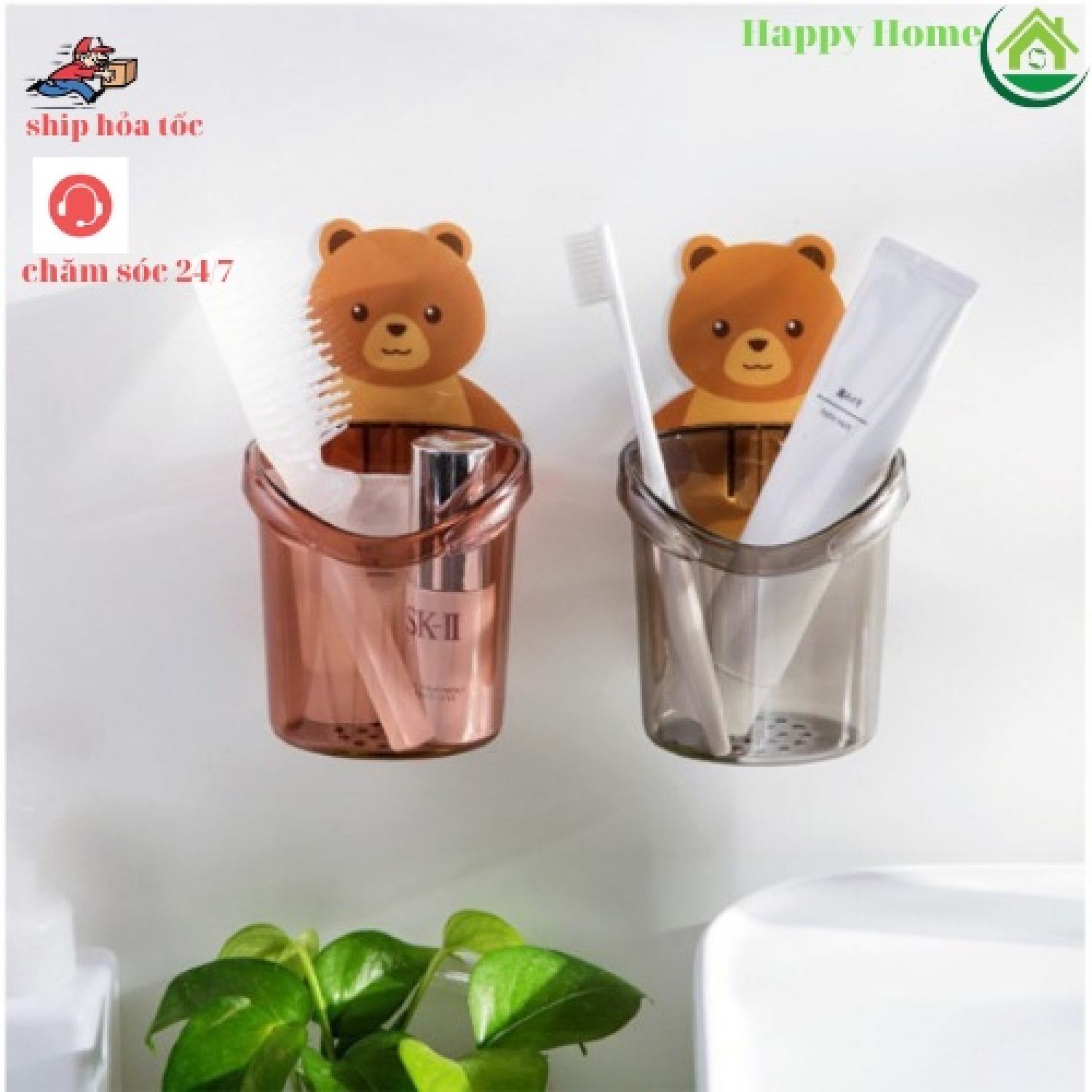 [Nhập RS0822 giảm 30k cho đơn 99k]Cốc gấu dán tường để bàn chải đánh răng hình gấu