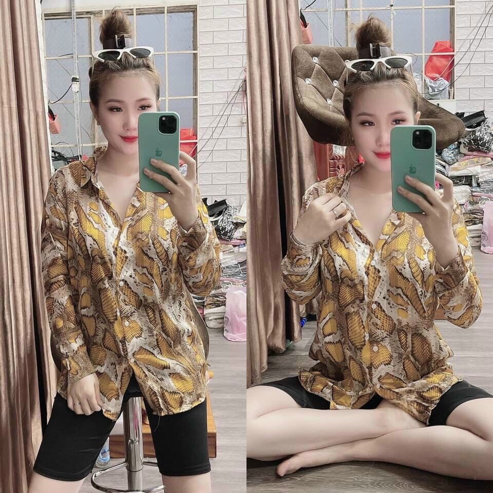 [HCM]Đồ bộ ngố nữ quần thun áo lụa họa tiết da rắn