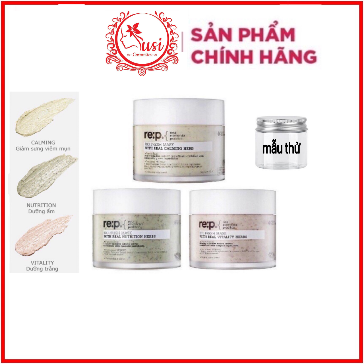 Mặt nạ đất sét re:p giảm mụn và se khít lỗ chân lông rep bio fresh mask with real herbs 130g