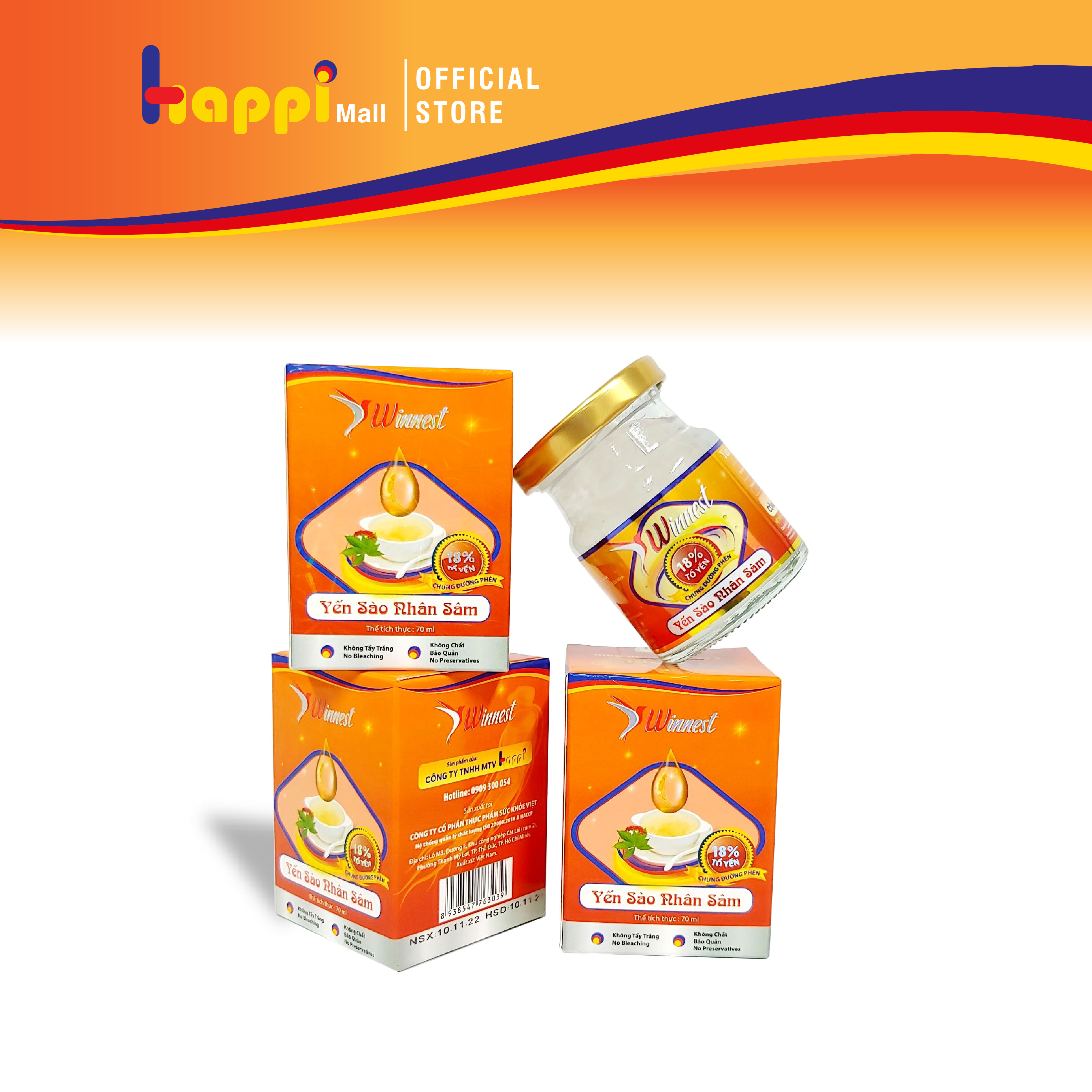 Yến chưng đường phèn - Yến chưng sẵn Nhân Sâm 18% tổ yến/lọ 70ml WINNEST - Yến sào nguyên chất chính hãng