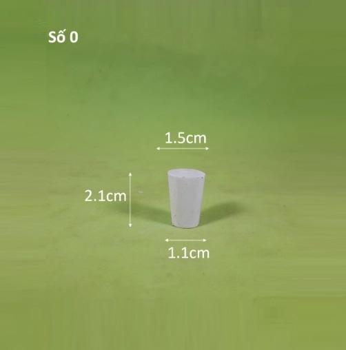 Nút cao su số 0, đường kính đáy lớn 1.5cm, đường kính đáy bé 1.1cm, chiều cao 2.1cm