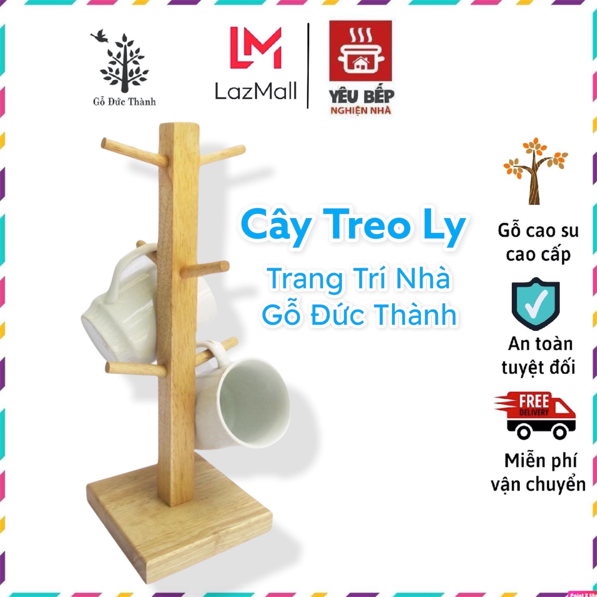 Cây treo ly thân vuông gỗ cao su cao cấp, treo ly, tách tiện lợi, trang trí không gian nhà sang trọng | gỗ đức thành 22041