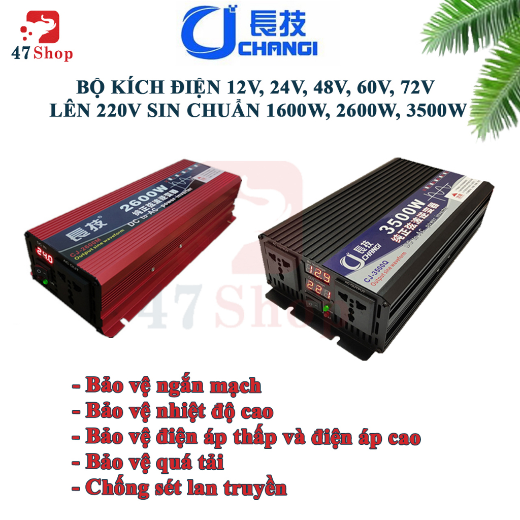 Bộ kích điện 12v, 24v, 48v, 60v, 72v lên 220v sin chuẩn 1600w, 2600w, 3500w - kích điện 220v từ pin xe điện feliz, klara