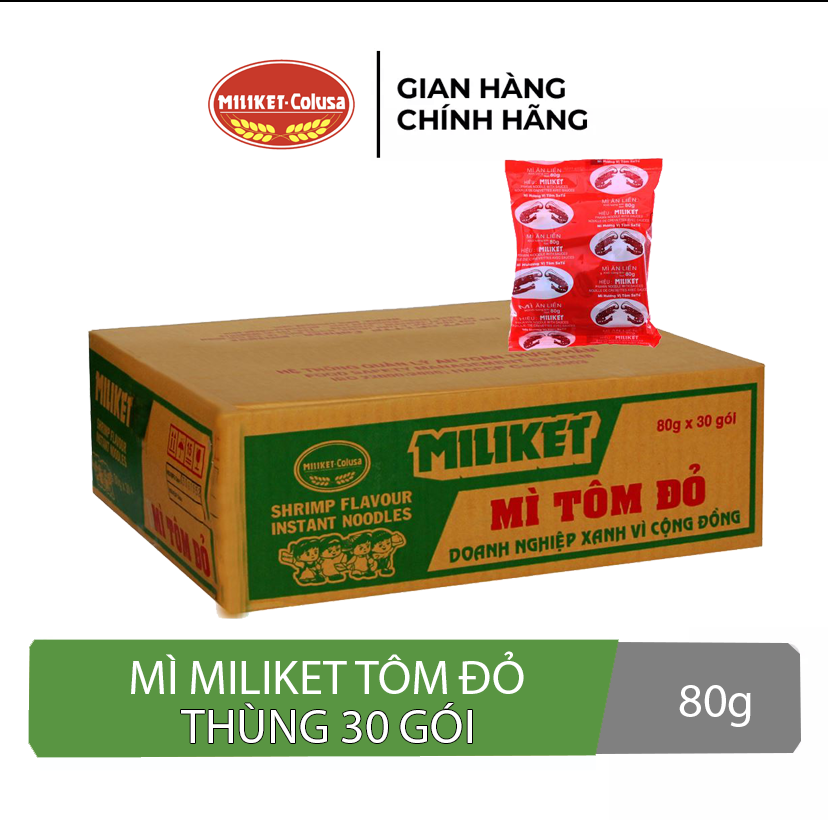 Mì tôm đỏ Miliket (thùng 30 gói) loại 80g