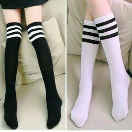 [HCM]Tất gối dài ngang đùi thun cotton 3 sọc (Trắng và Đen)