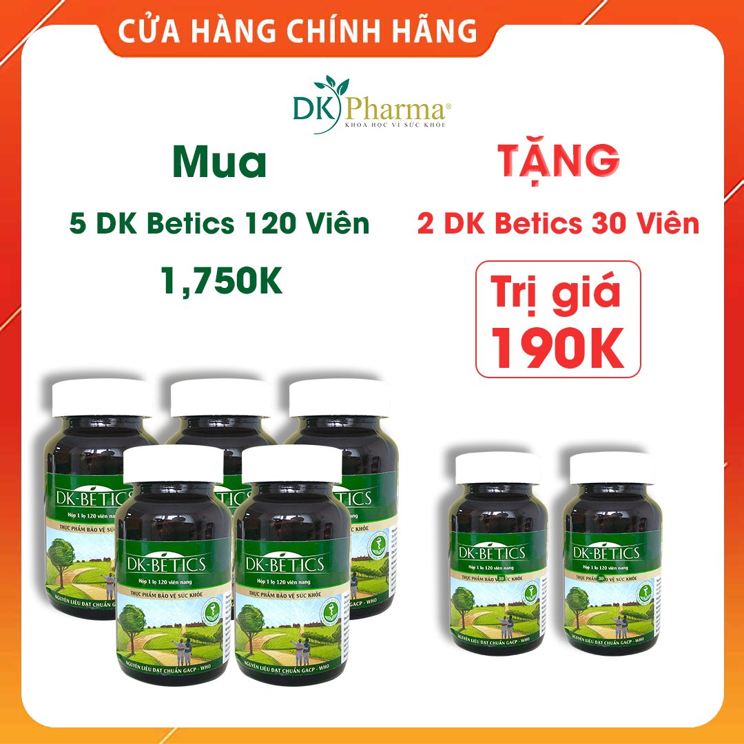 [MUA 5 TẶNG 2] Viên tiểu đường dây thìa canh lá to DK Betics, Hỗ trợ hạ và ổn định đường huyết an toàn - Hộp lớn 120 viên