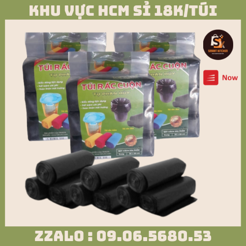 Combo 3 bịch túi rác tự phân hủy siêu dai | bịch 3 cuộn túi rác - bao rác đen kích thước lớn 55*65 cm