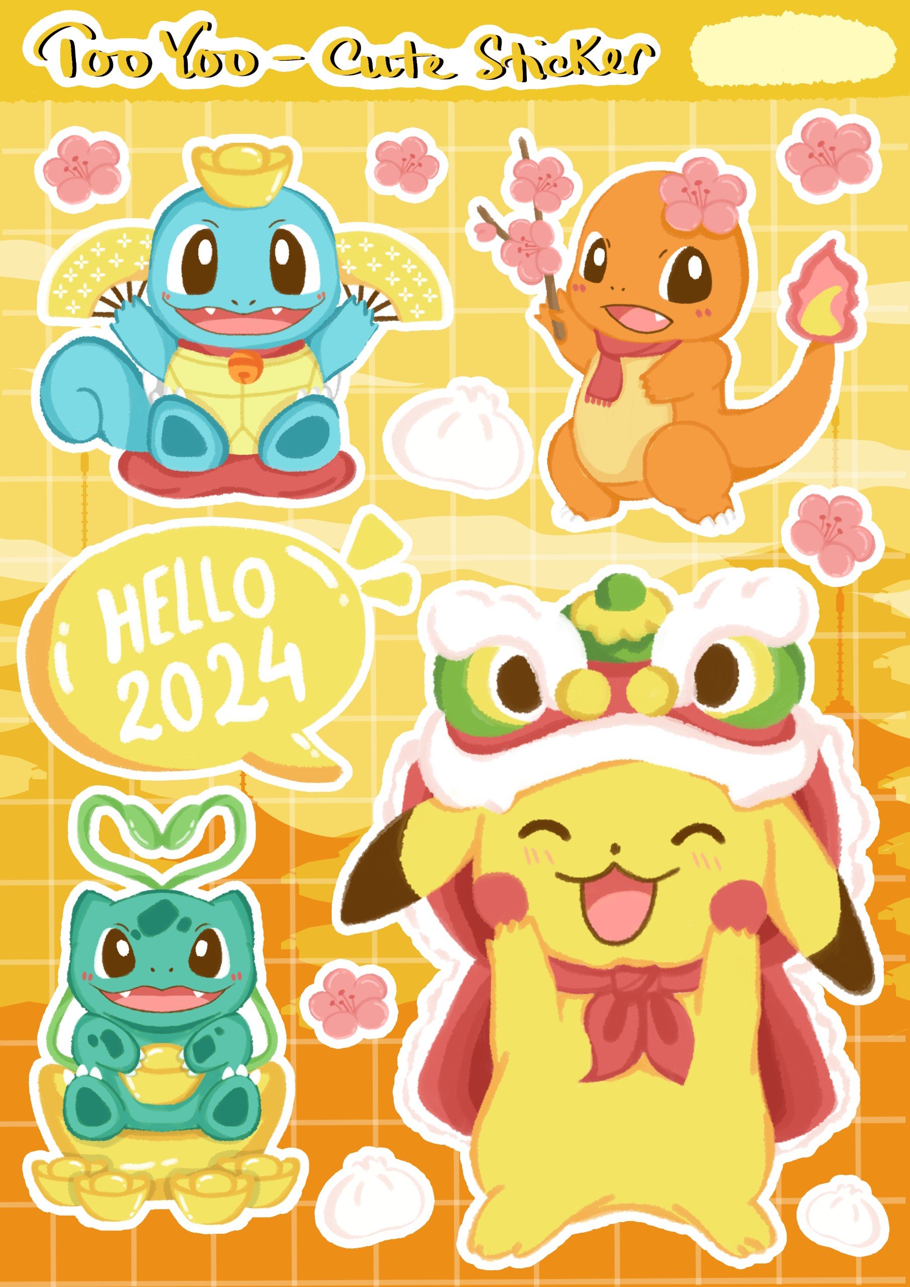 Tấm sticker Pokemon chủ đề TẾT dễ thương cute TooYoo BK20135