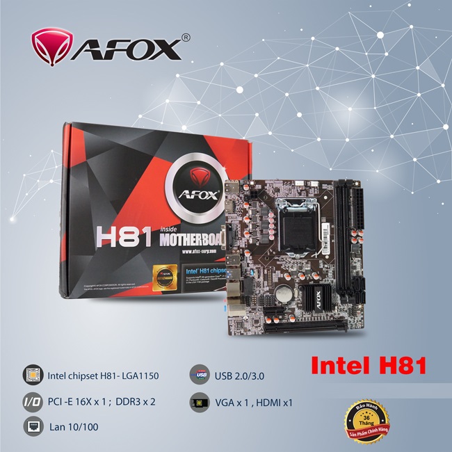 Bo mạch chủ - mainboard afox h61|h81 - hàng chính hãng - bảo hành 36 tháng!