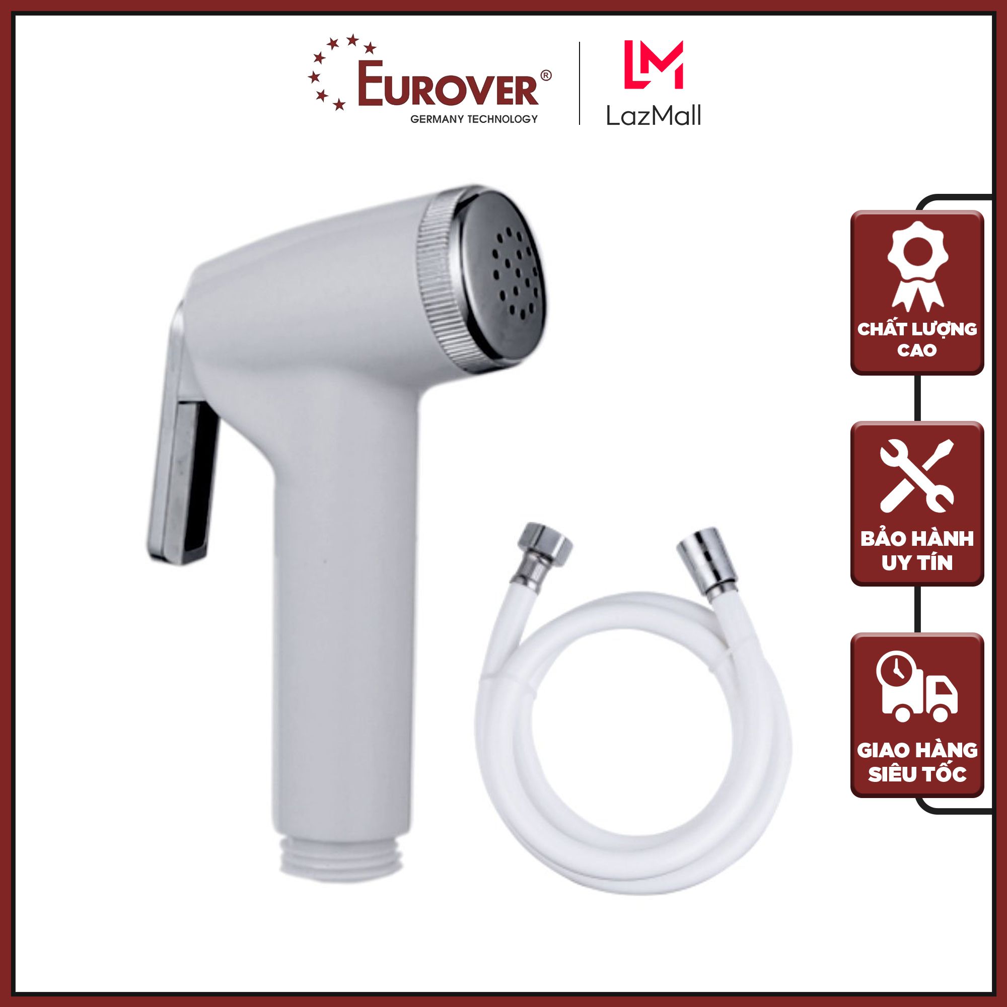 Freeship dây vòi xịt vệ sinh toillet nhựa eurover ple-55x dây nhựa dài 1m20, đầu xịt, cài gác nhựa abs nguyên chất, bảo hành 2 năm