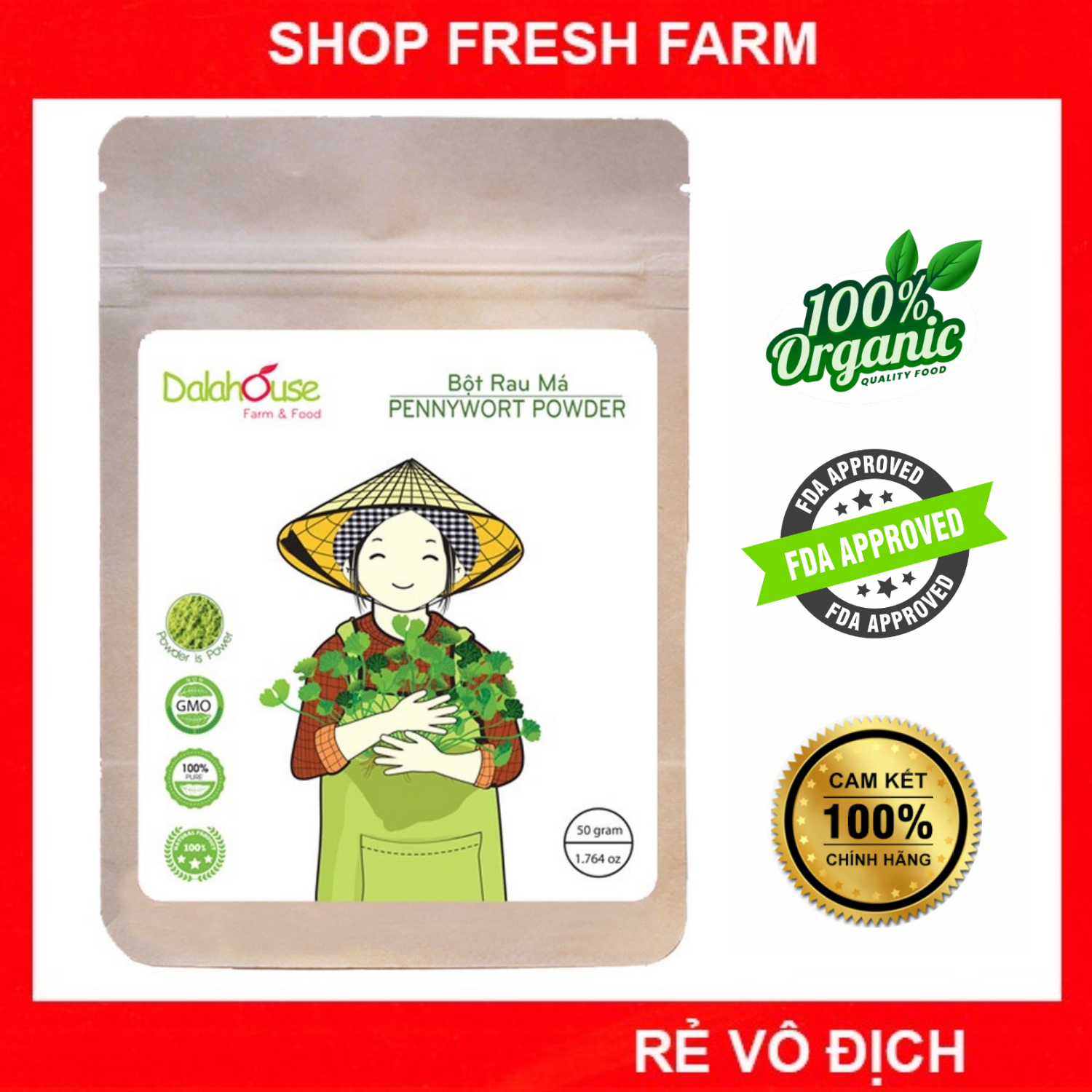 Bột rau má sấy lạnh nguyên chất Dalahouse 100% hữu cơ