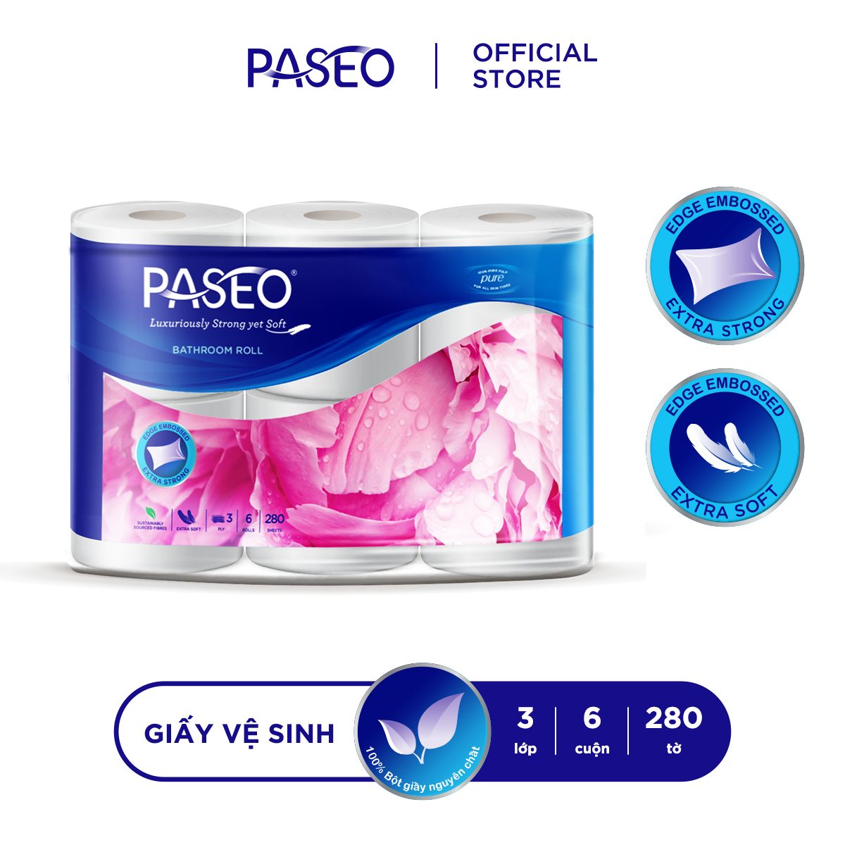 Giấy vệ sinh cao cấp Paseo dai,mềm mịn (6 cuộn 3 lớp)/lốc