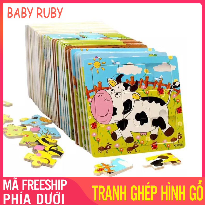 [Combo 4] Tranh Ghép Hình Cho Bé - 9 Miếng Bằng Gỗ, Chất Liệu Cao Cấp, Hình Động Vật Phương Tiện - Tranh xếp hình cho bé, tranh ghép hình, tranh ghép gỗ, tranh ghép hình gỗ 3D, tranh ghep hinh cho be, tranh gỗ ghép hình