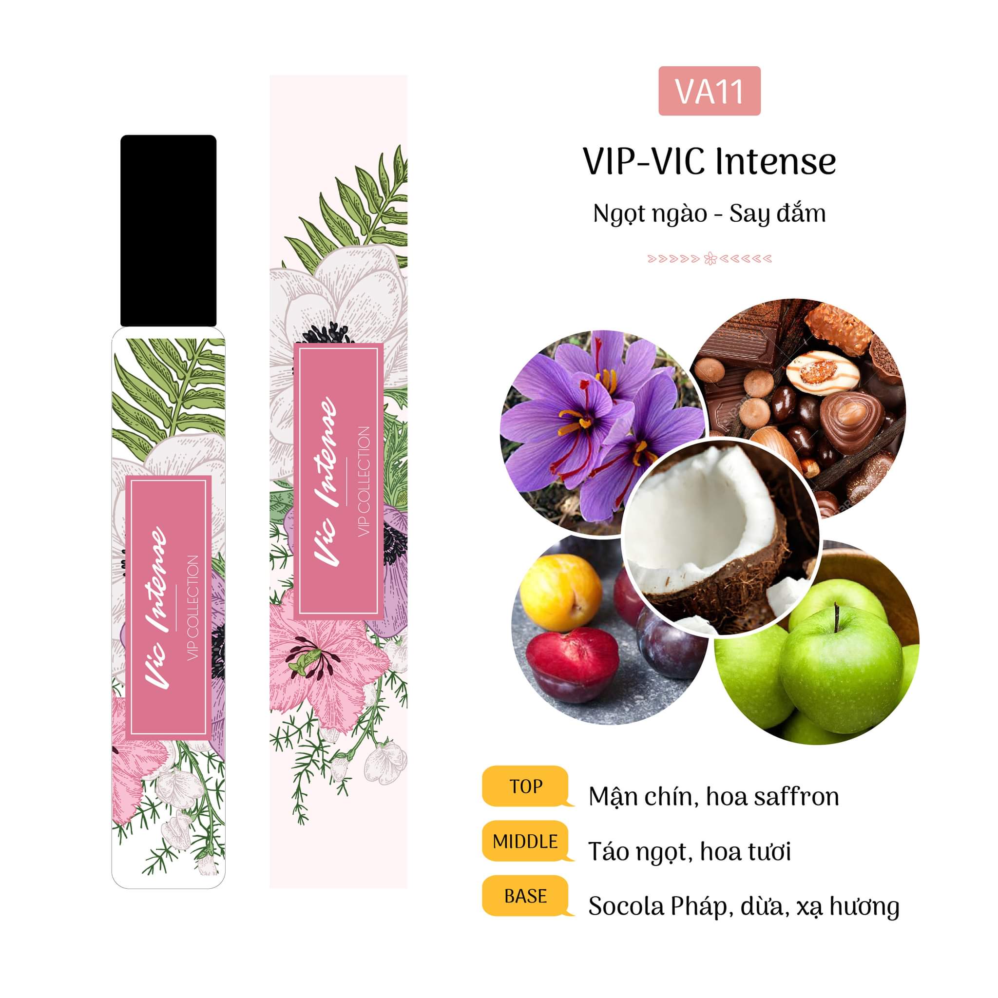 Tinh dầu nước hoa pháp vic intense 12ml, ngọt ngào, say đắm- dạng lăn/xịt