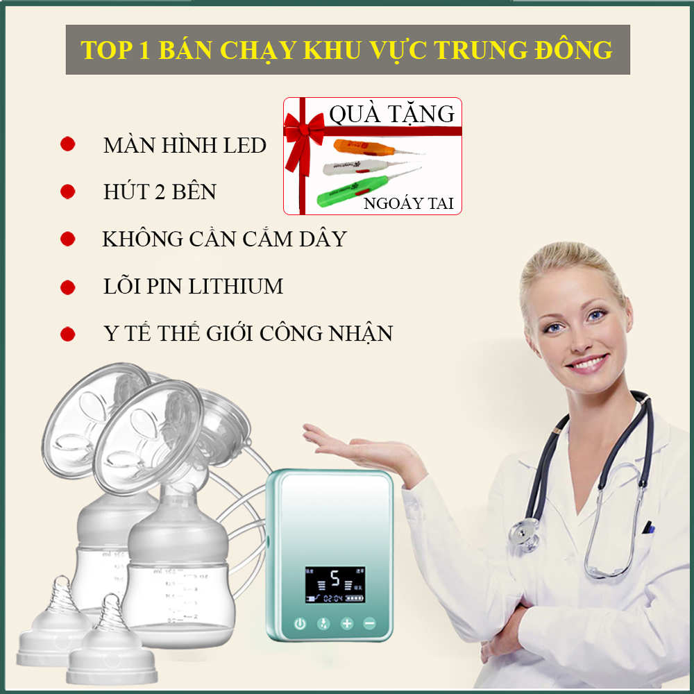 Máy hút sữa điện đôi lõi pin Lithium không cần cắm dây, Máy vắt sữa thông minh tích hợp màn hình LED, cổng sạc USB, vừa massage vừa hút sữa, 9 cấp độ an toàn và tiện lợi ( Bảo hành 2 năm lỗi 1 đổi 1 trong 7 ngày )