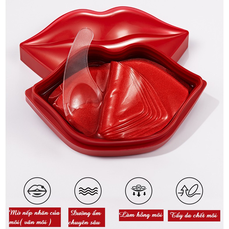 Hộp 20 miếng mặt nạ môi cherry zozu giảm thâm mềm môi căng mọng rose moisturizing lip mask.