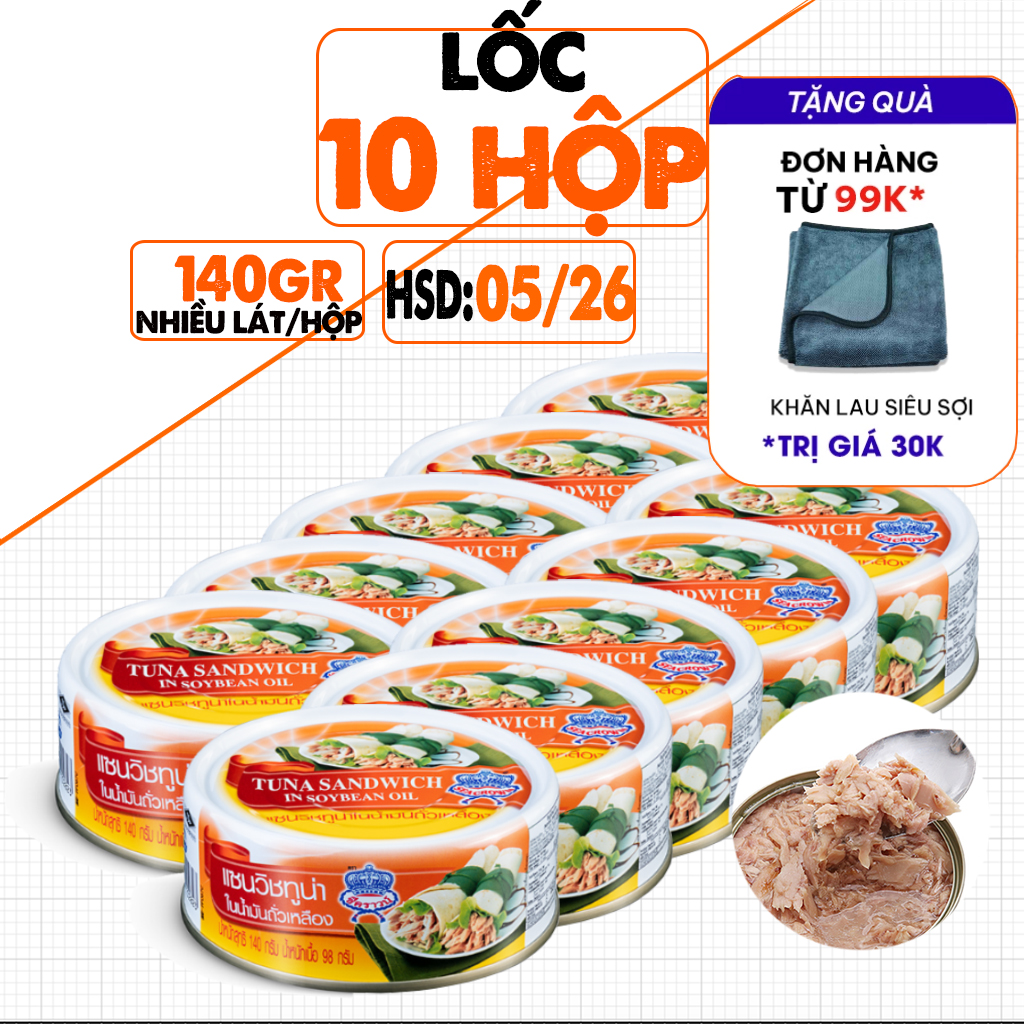 Cá ngừ xắt lát ngâm dầu đậu nành seacrown thái chính hãng, date 05/2026, lon 140g, vị bùi, thơm, dùng ăn liền