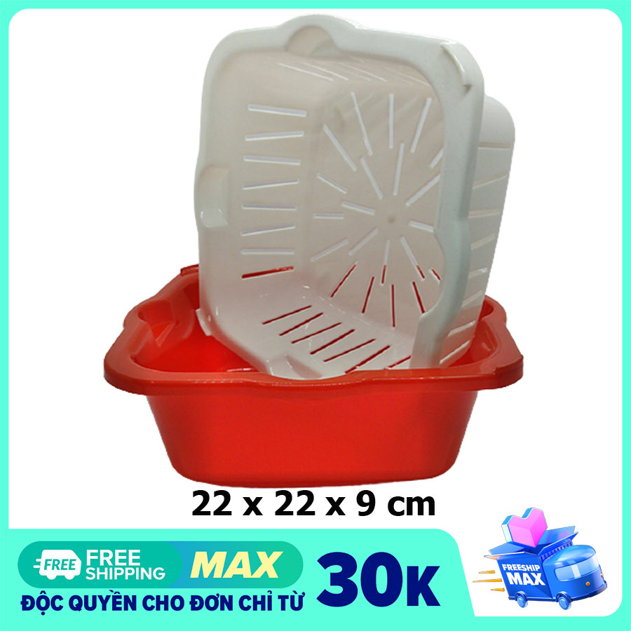 Thau rổ cặp - Bộ Thau nhựa và Rổ nhựa vuông 22cm. Màu ngẫu nhiên -Thương hiệu Fataco an toàn