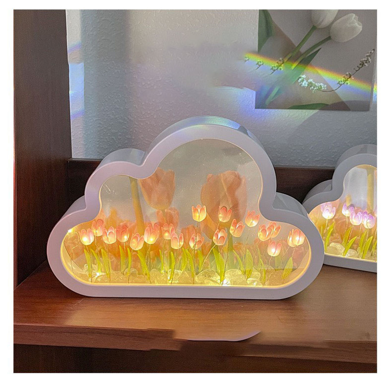 Đèn Ngủ Hoa Tulip hình Đám Mây Tráng Gương quà tặng DIY Trang Trí Phòng Ngủ