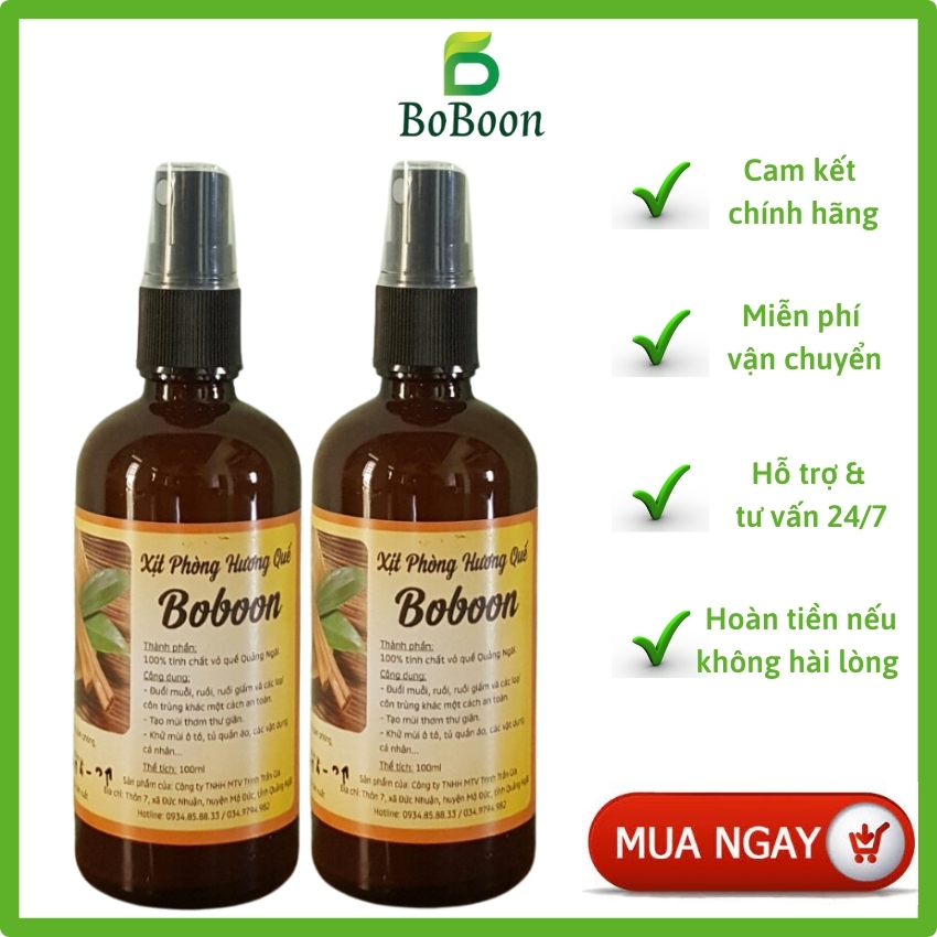 [CHÍNH HÃNG] Combo 2 Chai Xịt Phòng Hương Quế BoBoon 100ml thơm lâu, khử khuẩn, đuổi muỗi, đuổi ruồi và côn trùng khác, hương thơm tự nhiên, thư giãn giảm strees