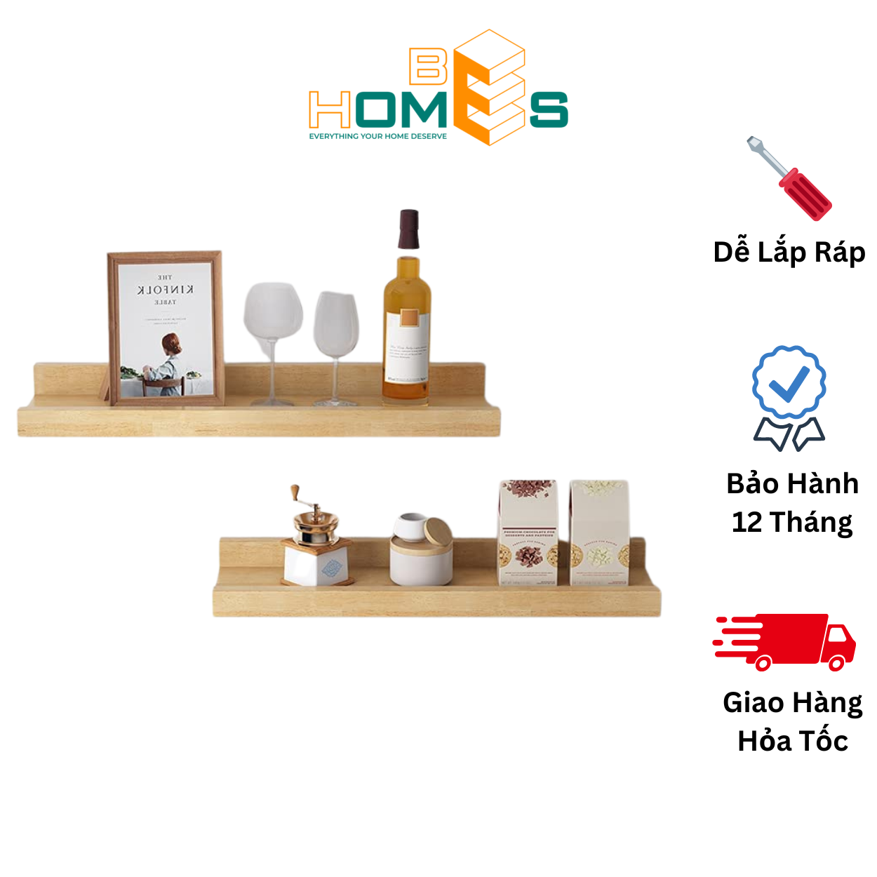 Kệ gỗ behomes treo tường 30-50-70cm