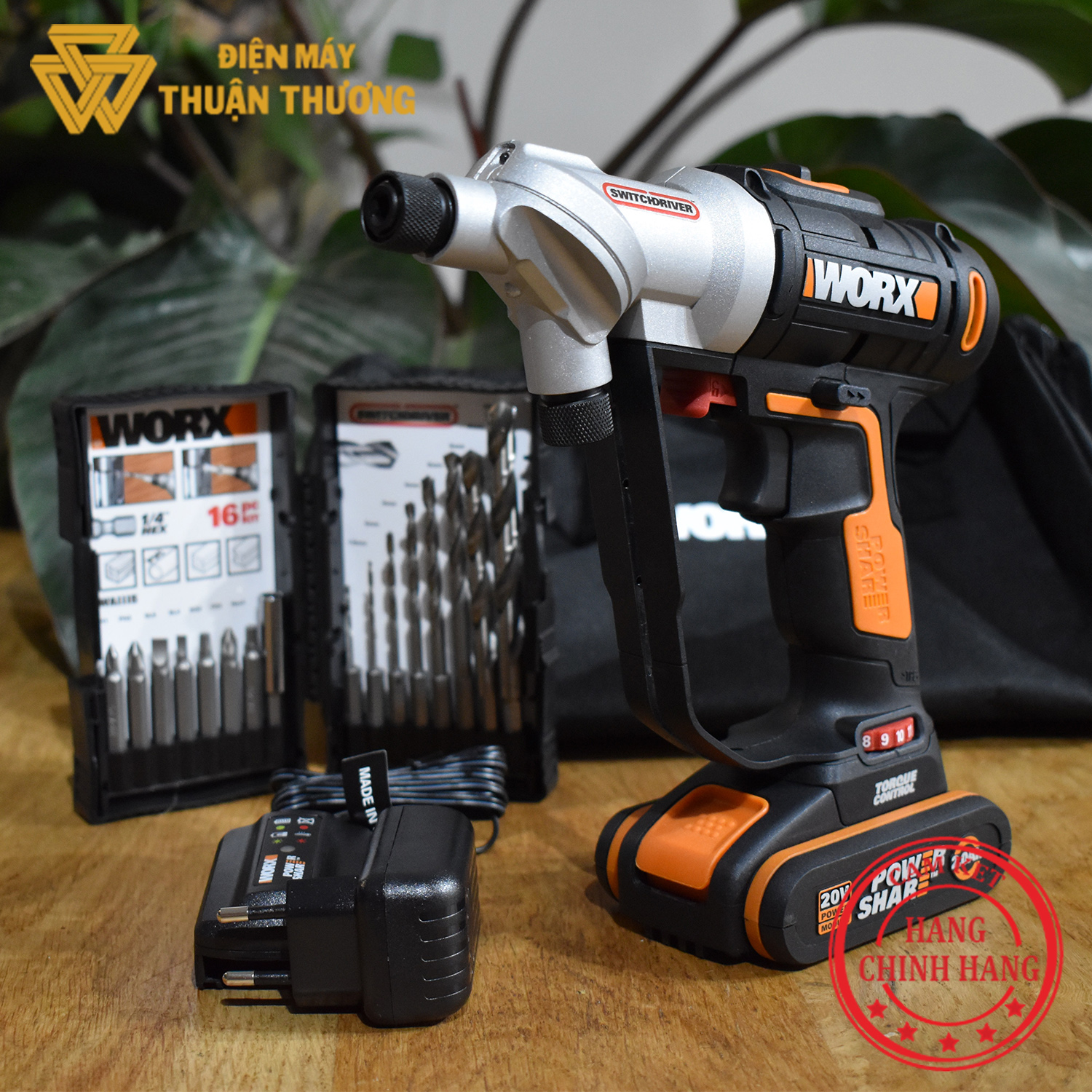 Bộ máy khoan vặn vít 2 đầu pin 20v worx orange wx176