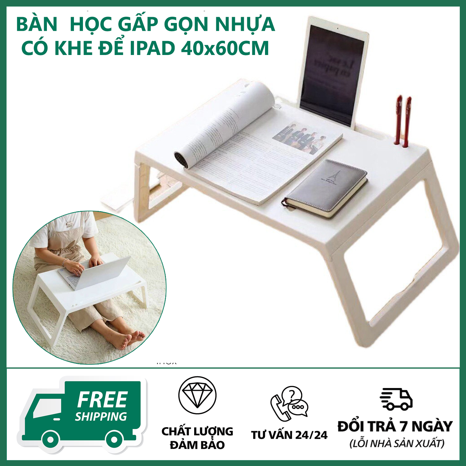 Bàn học gấp gọn để laptop có khe để Ipad gấp tiện dụng gọn gàng chắc chắn, dễ di chuyển - Bàn học sinh - Bàn nhựa gấp đa năng