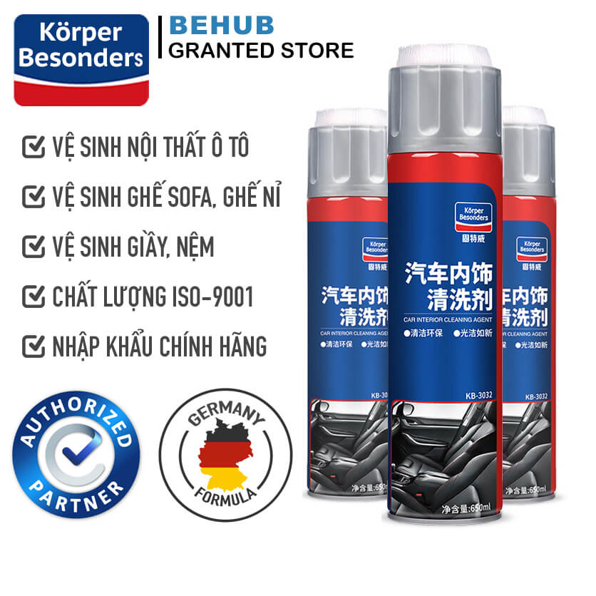 Chai xịt vệ sinh nội thất ô tô cao cấp Korper Besonders KB3032 650ml vệ sinh ghế da ô tô, ghế sofa gia đình, mũ bảo hiểm, giày, hương dịu nhẹ tẩy mạnh mẽ