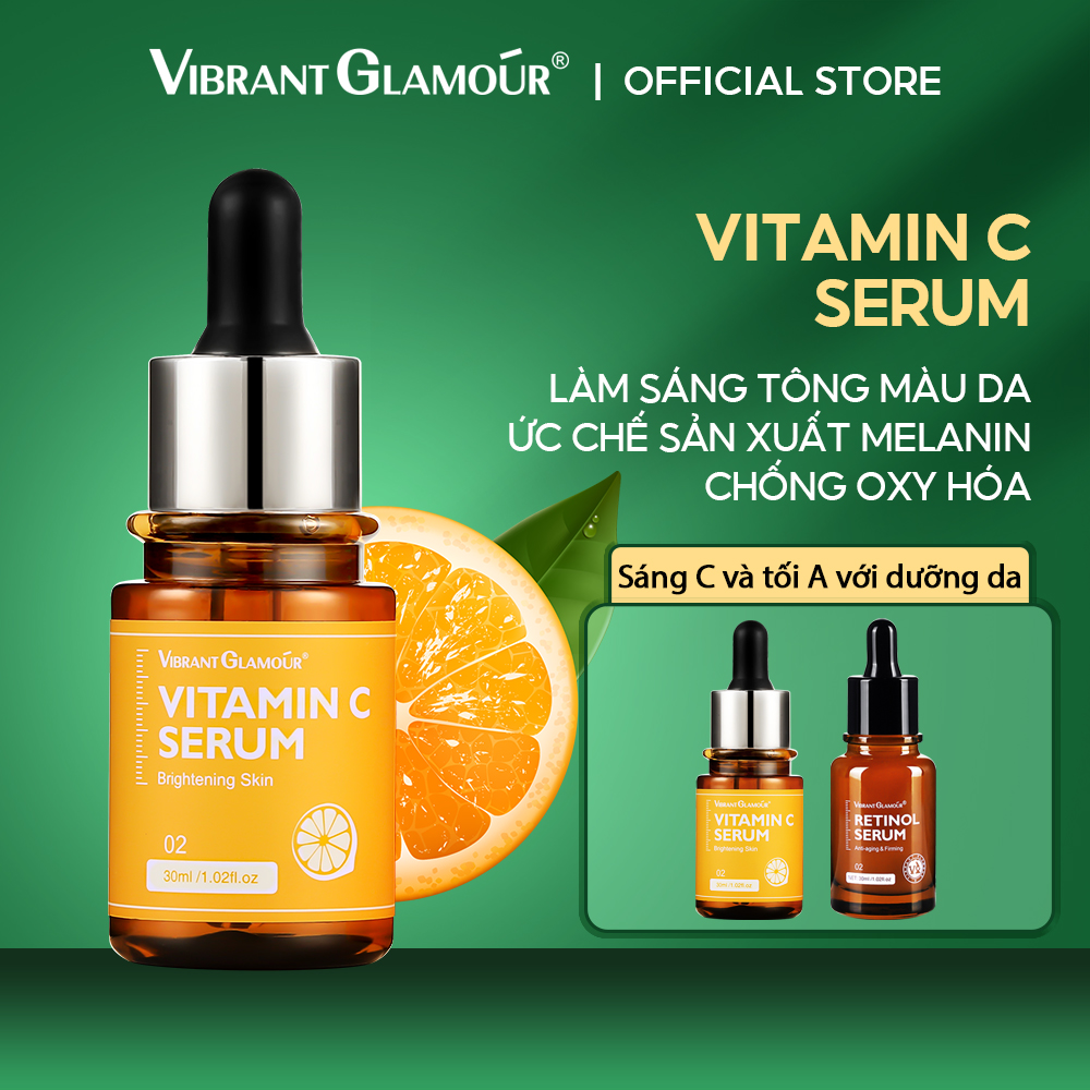 VIBRANT GLAMOUR Serum Vitamin C tự nhiên Làm trắng sáng Loại bỏ các đốm Làm mịn da Làm đều màu da Giảm đường nét 30ml