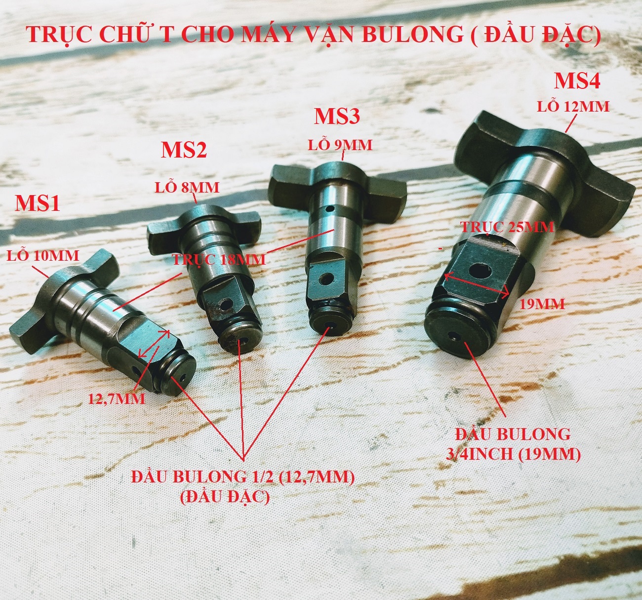 SV Đầu chữ T bulong 1/2 inch, 3/4 inch trục 18mm (ĐẦU VUÔNG ĐẶC)