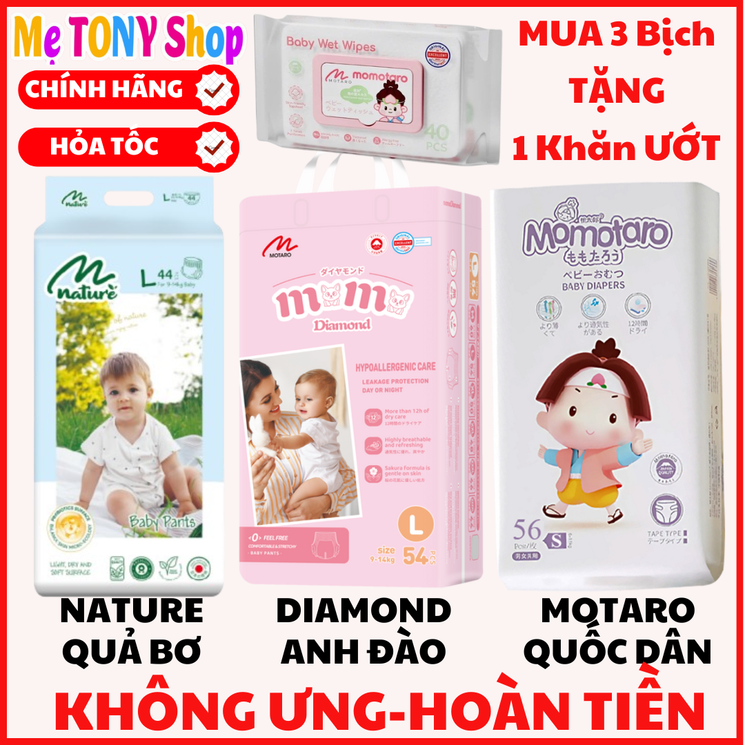 Mua 3-TặngKhănƯỚT Bỉm Tã Dán Quần MOMO DIAMOND MOMO NATURE MOMOTARO Đủ Size Giá 1 Bịch