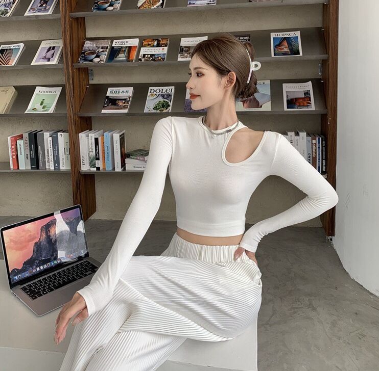 Set áo croptop 2 món tay bồng khoét ngực sexy/ Áo ba lỗ ôm body kèm áo crt khoét ngực ulzzang H6