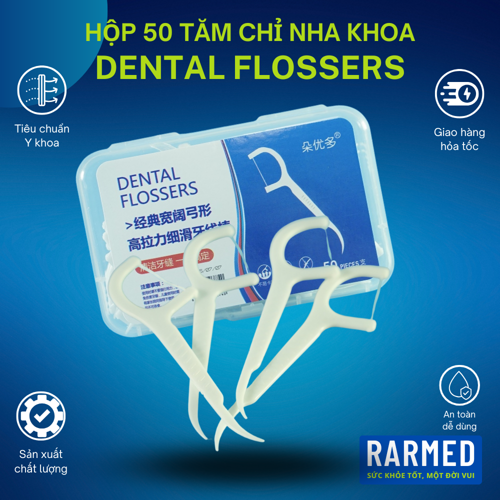 Hộp 50 tăm chỉ nha khoa Dental Flossers - Tăm chỉ nha tiệt trùng