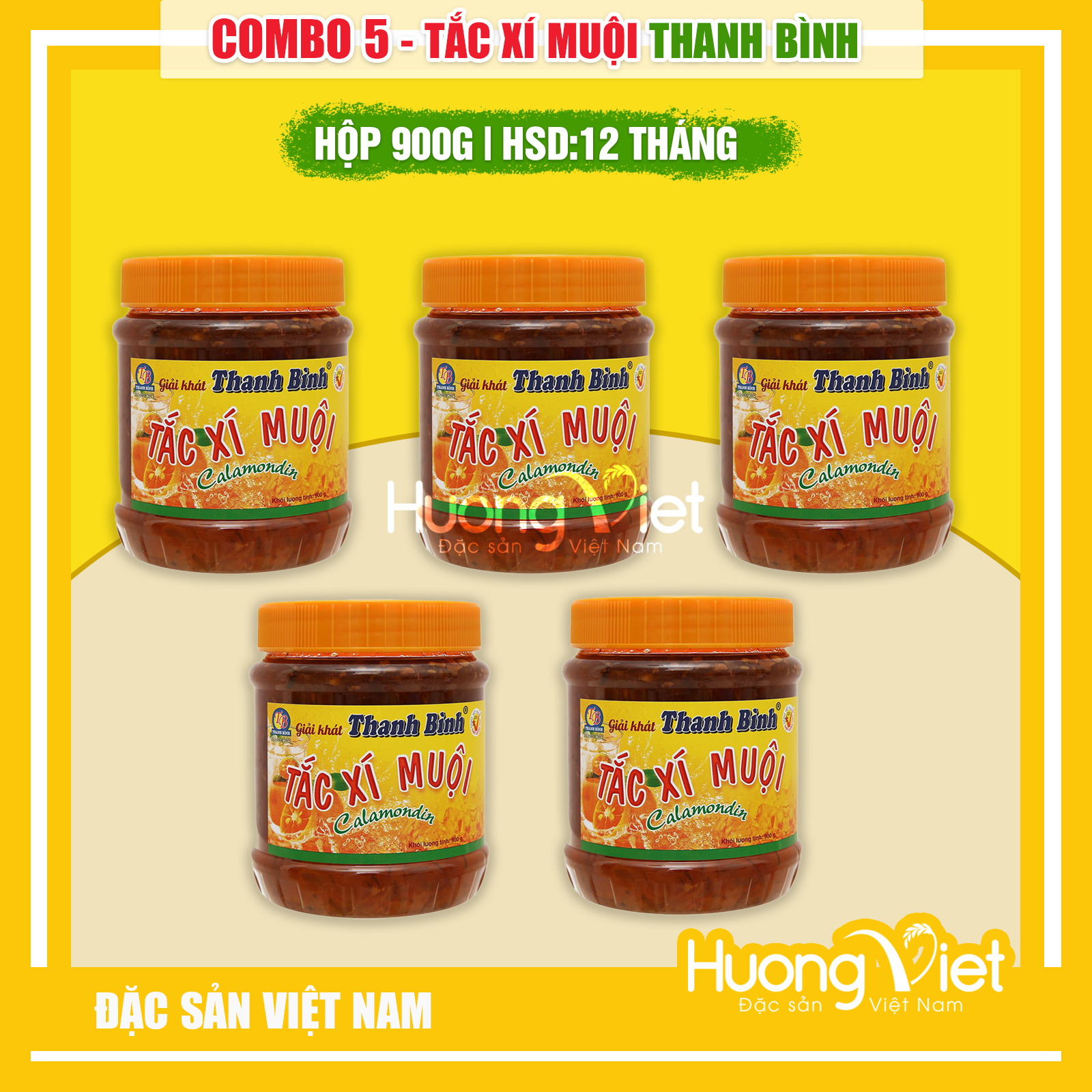 Combo 5 tắc xí muội thanh bình, tắc xí muội chua chua, ngọt ngọt giải khát mùa hè hũ 900g, nước giải khát mùa hè