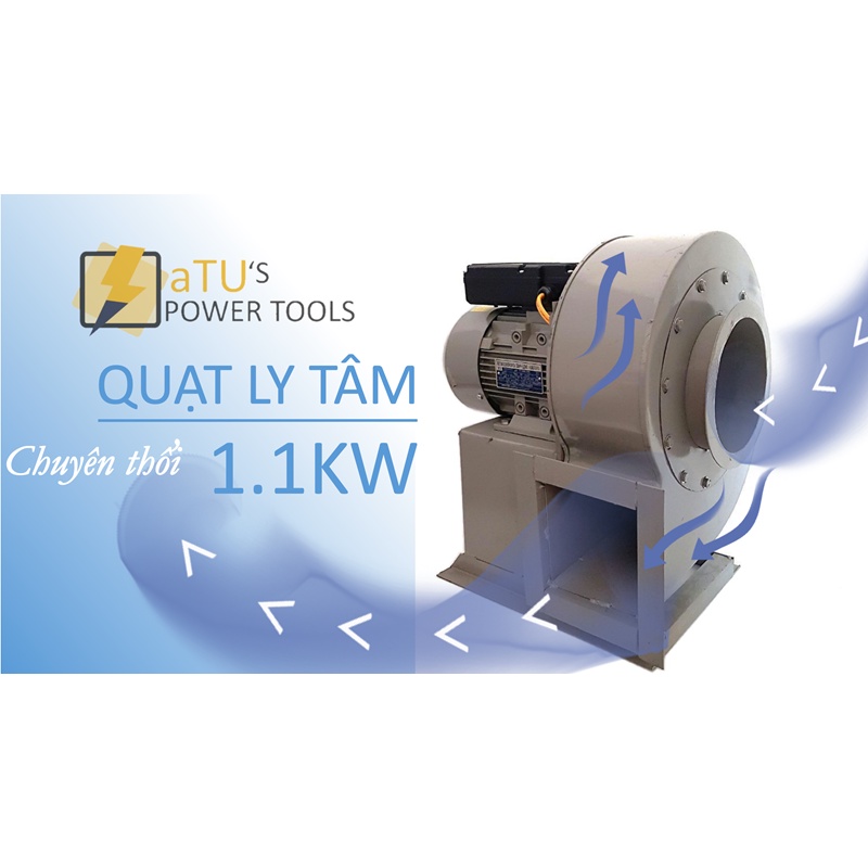 Quạt sên ly tâm công suất 1.1kw cánh lồng sóc - hút bụi gỗ, hút khói bếp... dây đồng 100%