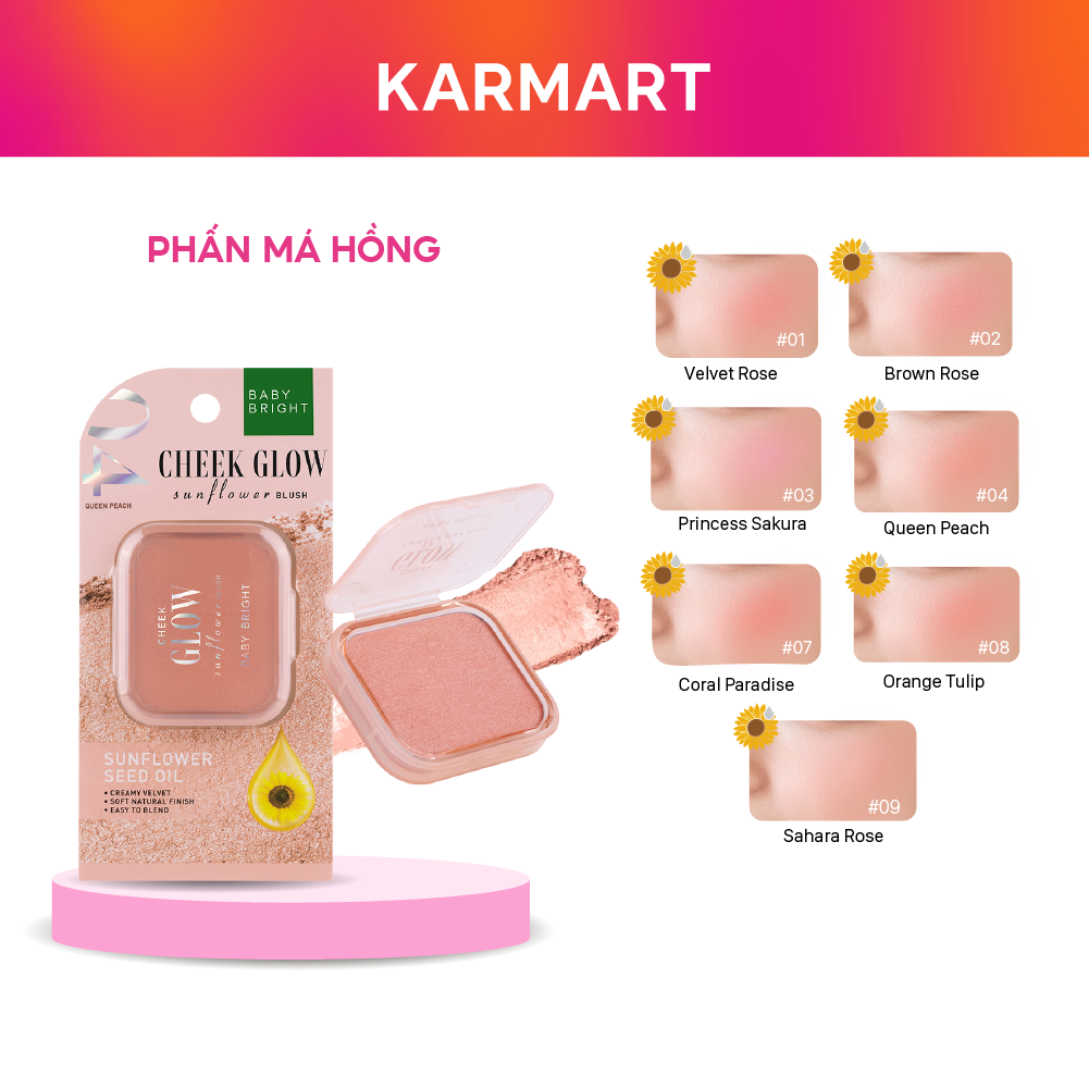 Phấn Má Hồng Baby Bright Cheek Glow Sunflower Blush Chất Mềm Mịn, Có Ánh Nhũ 5.2G