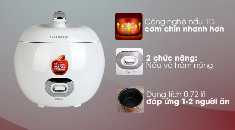 Nồi cơm điện sharp ks-a08v-rd - đỏ - hàng chính hãng
