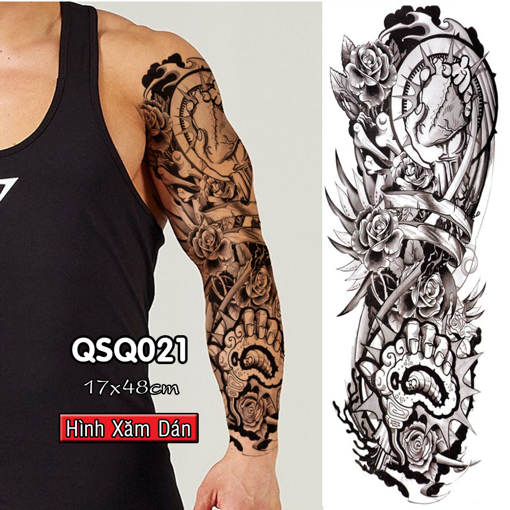 Hình Xăm Dán Kín Tay Họa Tiết, Máy Móc Các Loại (17x48cm)