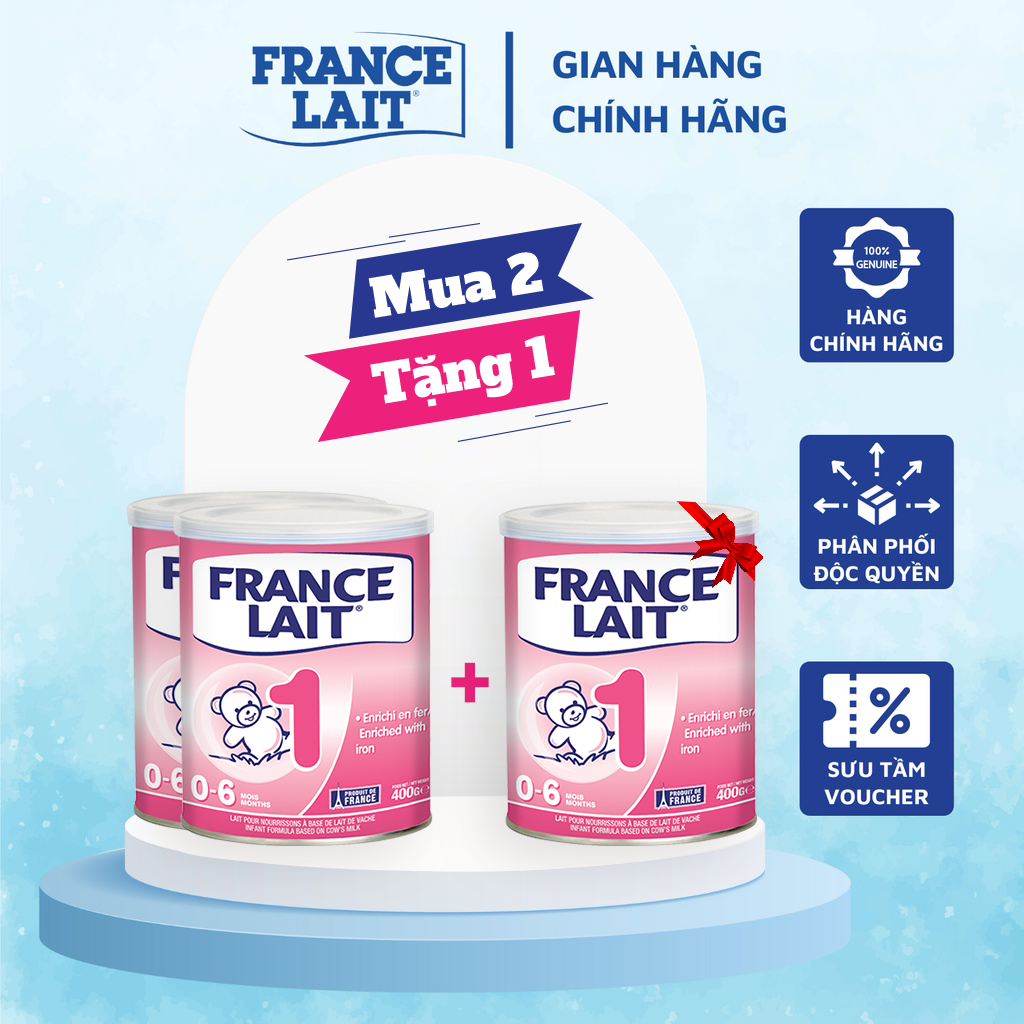 Mua 2 tặng 1 sữa FRancelait số 1-400gr. Dành cho trẻ từ 0-6 tháng tuổi giúp bé phát triển toàn diện. sữa mát tiêu hóa tốt.