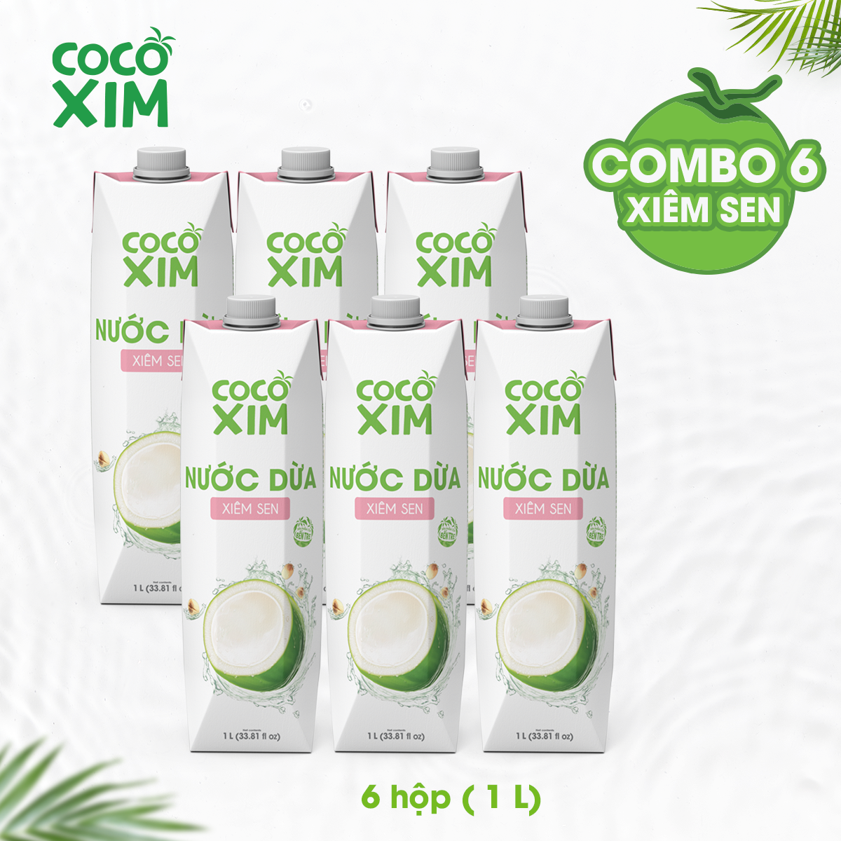 Combo 6  Hộp Nước dừa đóng hộp Cocoxim Sen 1000ml/Hộp