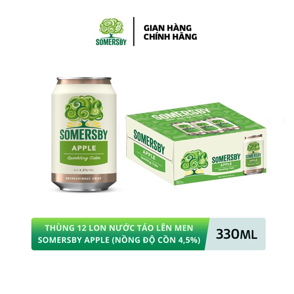 Nồng độ cồn 4.5% - Thùng 12 Lon Nước Táo Lên Men Somersby Apple 330ml