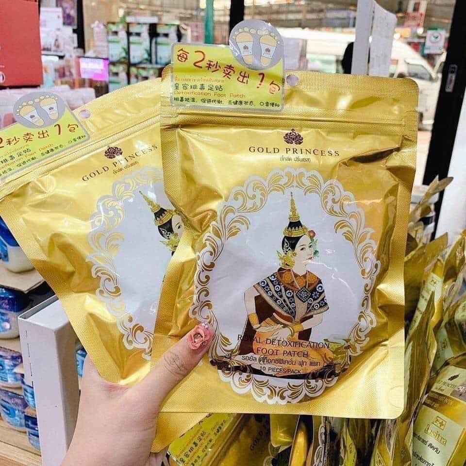 Gói 10 miếng dán thải độc chân gold princess royal thái lan giúp giảm hôi chân, đau chân, ngủ ngon