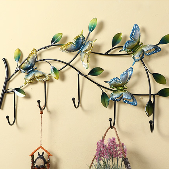 Móc treo quần áo gắn tường 5 móc hình cành cây decor trang trí phòng độc lạ - Giá treo quần áo kim loại gắn tường nhà tắm màu xanh