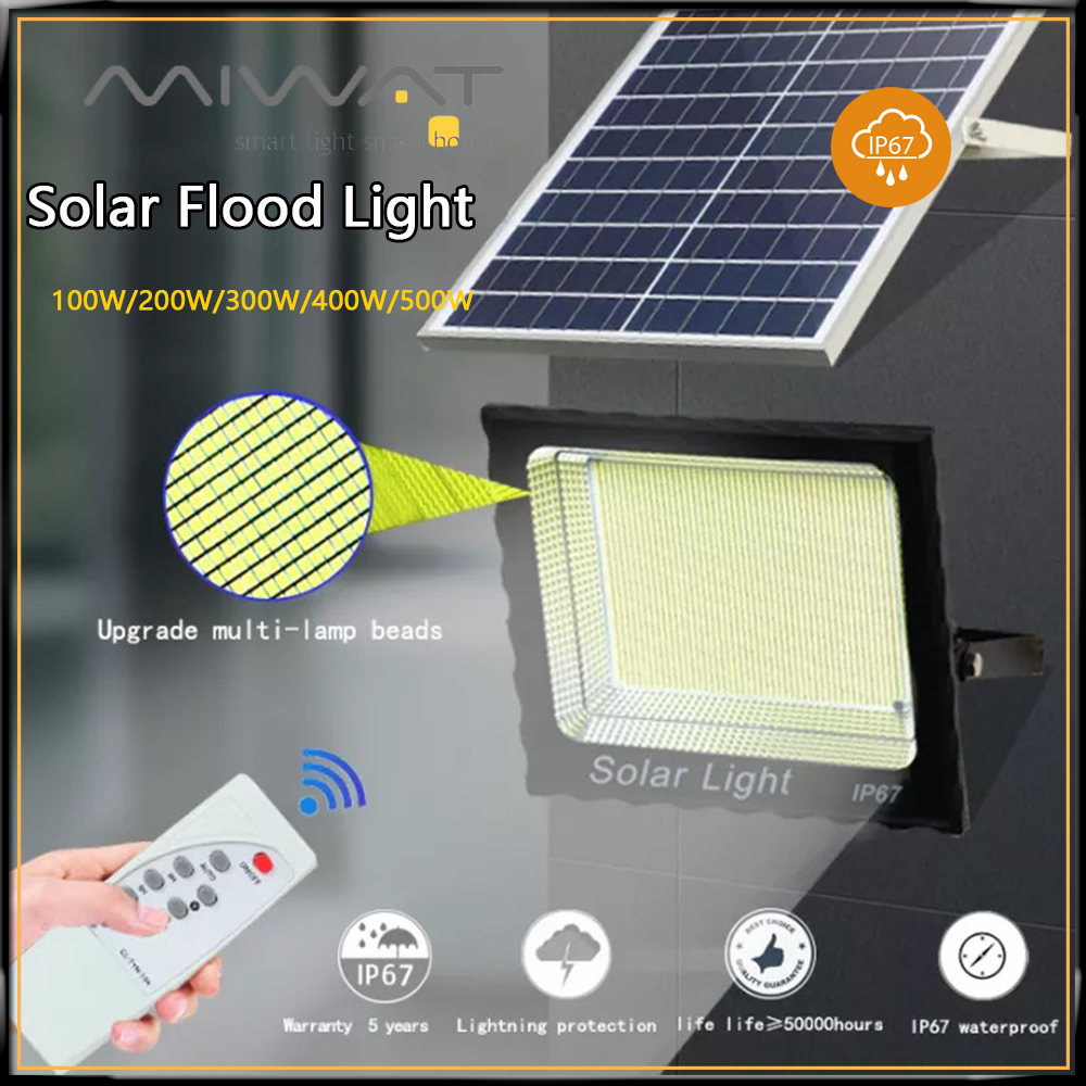 MIWAT Đèn LED Năng Lượng Mặt Trời Ngoài Trời Đèn Pha Năng Lượng Mặt Trời Chất Lượng Cao Và Độ Sáng Cao Đèn Năng Lượng Mặt Trời 100W/200W/300W/400W/500W Chống Nước IP67 Có Điều Khiển Từ Xa Đèn Chiếu Sáng Ngoài Trời Đèn Cảnh Quan Sân Vườn